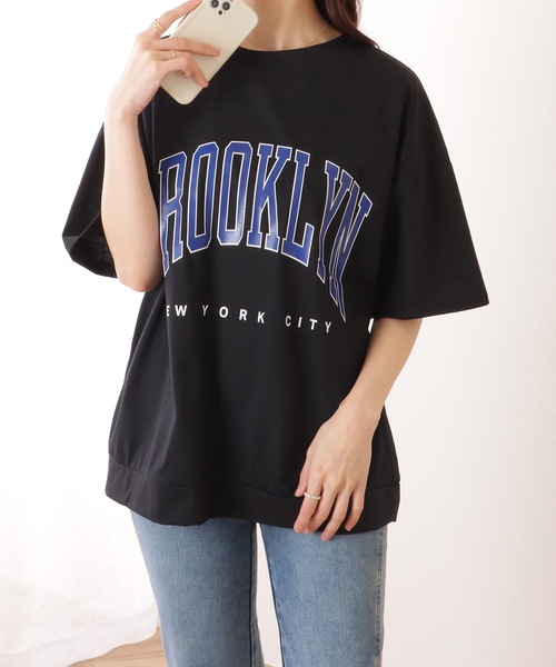Lace Ladies(レースレディース)の「カレッジロゴ風 ビッグシルエット 半袖 ドロップショルダー プルオーバー(Tシャツ/カットソー・レディース・ブラック/ダークグレー/ネイビー/ライトグレー・M/XL)」の6枚目の写真