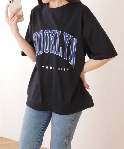 Lace Ladies(レースレディース)の「カレッジロゴ風 ビッグシルエット 半袖 ドロップショルダー プルオーバー(Tシャツ/カットソー・レディース・ブラック/ダークグレー/ネイビー/ライトグレー・M/XL)」の7枚目の写真