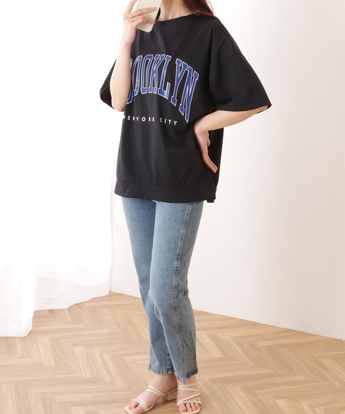 Lace Ladies(レースレディース)の「カレッジロゴ風 ビッグシルエット 半袖 ドロップショルダー プルオーバー(Tシャツ/カットソー・レディース・ブラック/ダークグレー/ネイビー/ライトグレー・M/XL)」の9枚目の写真