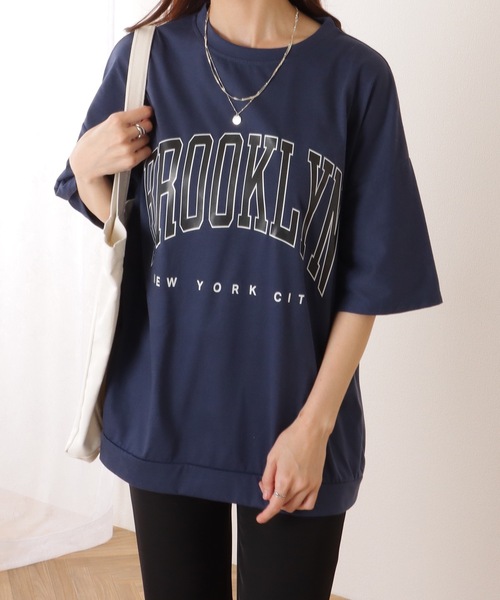 Lace Ladies(レースレディース)の「カレッジロゴ風 ビッグシルエット 半袖 ドロップショルダー プルオーバー(Tシャツ/カットソー・レディース・ブラック/ダークグレー/ネイビー/ライトグレー・M/XL)」の10枚目の写真