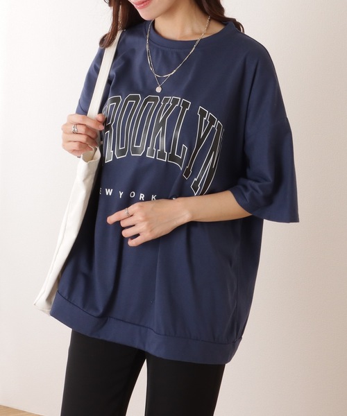 Lace Ladies(レースレディース)の「カレッジロゴ風 ビッグシルエット 半袖 ドロップショルダー プルオーバー(Tシャツ/カットソー・レディース・ブラック/ダークグレー/ネイビー/ライトグレー・M/XL)」の11枚目の写真