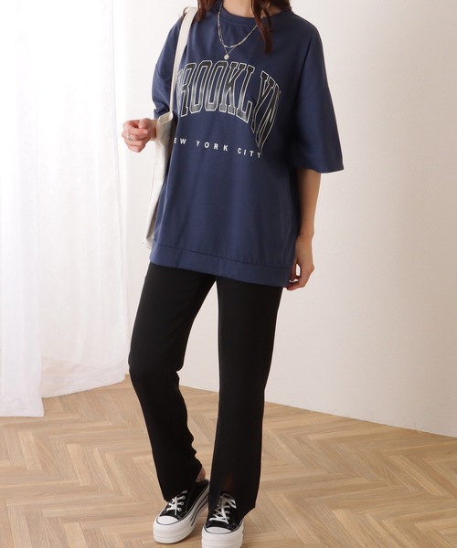 Lace Ladies(レースレディース)の「カレッジロゴ風 ビッグシルエット 半袖 ドロップショルダー プルオーバー(Tシャツ/カットソー・レディース・ブラック/ダークグレー/ネイビー/ライトグレー・M/XL)」の12枚目の写真