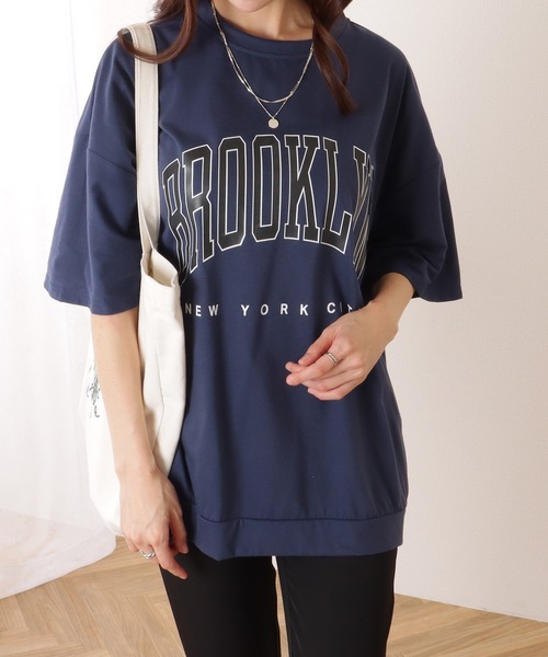 Lace Ladies(レースレディース)の「カレッジロゴ風 ビッグシルエット 半袖 ドロップショルダー プルオーバー(Tシャツ/カットソー・レディース・ブラック/ダークグレー/ネイビー/ライトグレー・M/XL)」の13枚目の写真