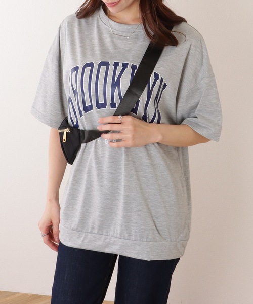 Lace Ladies(レースレディース)の「カレッジロゴ風 ビッグシルエット 半袖 ドロップショルダー プルオーバー(Tシャツ/カットソー・レディース・ブラック/ダークグレー/ネイビー/ライトグレー・M/XL)」の18枚目の写真