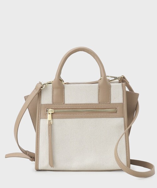 OPAQUE.CLIP（オペークドットクリップ）の「◆【2WAY】キャンバス合皮コンビスクエアミドルトートバッグ（ハンドバッグ・レディース・ブラック/グレー/ベージュ・00）」の3枚目の写真