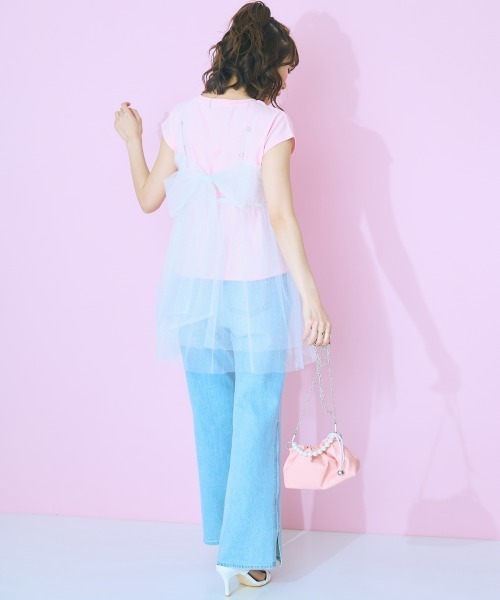 marun（マルン）の「＜大きいサイズ＞ フレンチスリーブTシャツ marun（Tシャツ/カットソー・レディース・チャコール/オフホワイト/ピンク・5L/4L/3L/LL/L）」の5枚目の写真