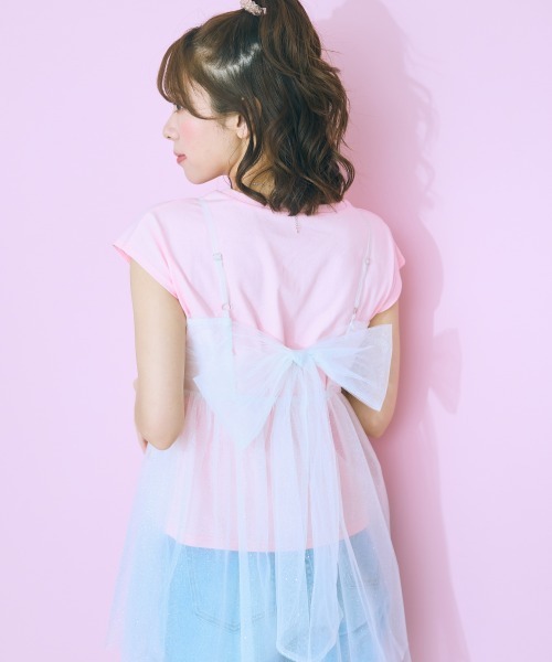 marun（マルン）の「＜大きいサイズ＞ フレンチスリーブTシャツ marun（Tシャツ/カットソー・レディース・チャコール/オフホワイト/ピンク・5L/4L/3L/LL/L）」の4枚目の写真