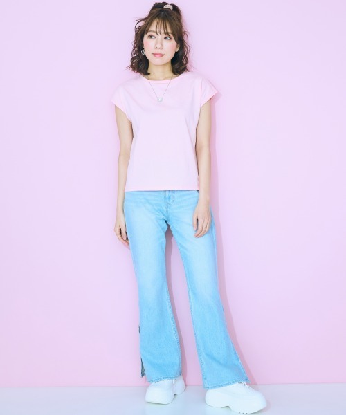 marun（マルン）の「＜大きいサイズ＞ フレンチスリーブTシャツ marun（Tシャツ/カットソー・レディース・チャコール/オフホワイト/ピンク・5L/4L/3L/LL/L）」の15枚目の写真