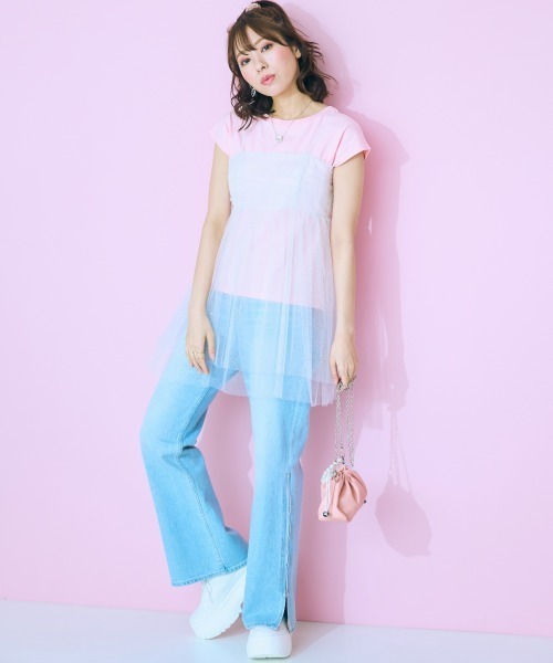 marun（マルン）の「＜大きいサイズ＞ フレンチスリーブTシャツ marun（Tシャツ/カットソー・レディース・チャコール/オフホワイト/ピンク・5L/4L/3L/LL/L）」の17枚目の写真