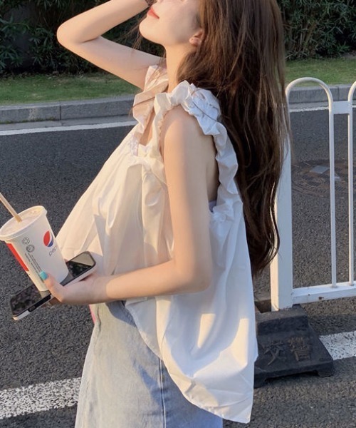 gossip!ロサンゼルス(ゴシップロサンゼルス)の「ギャザーフリル ノースリーブ(その他トップス・レディース・グリーン/ホワイト・FREE)」の6枚目の写真