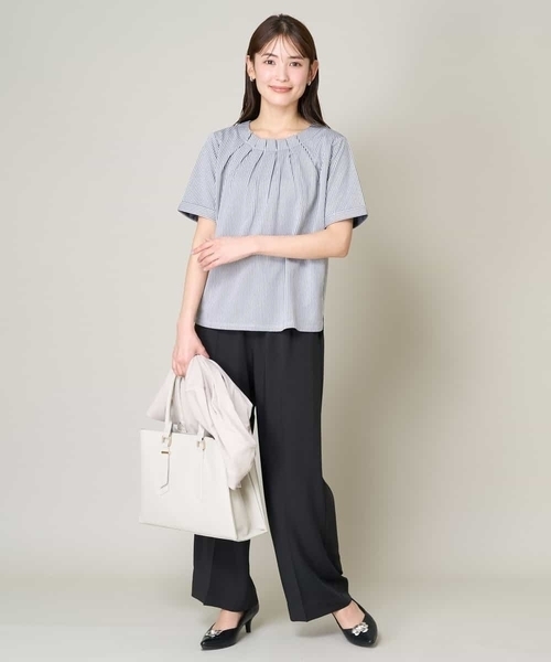 a.v.v（アーヴェヴェ）の「【UVカット/イージーケア】ストライプジャガードトップス（Tシャツ/カットソー・レディース・ブルー/ネイビー/ライトグレー・42/34/36/38/40）」の4枚目の写真