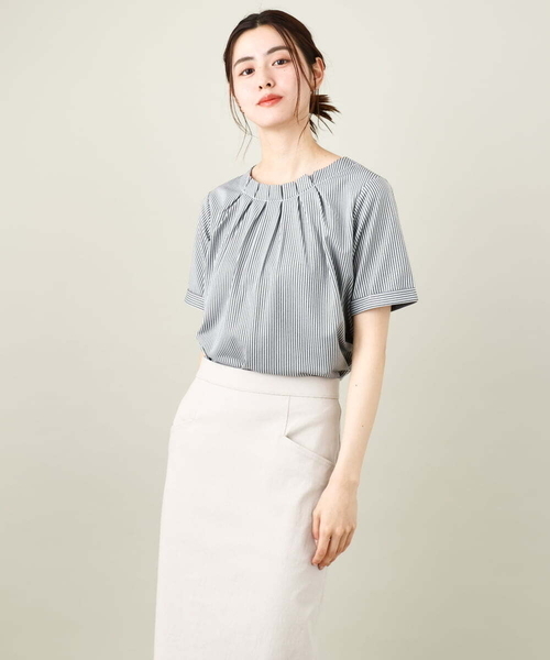 a.v.v（アーヴェヴェ）の「【UVカット/イージーケア】ストライプジャガードトップス（Tシャツ/カットソー・レディース・ブルー/ネイビー/ライトグレー・42/34/36/38/40）」の8枚目の写真