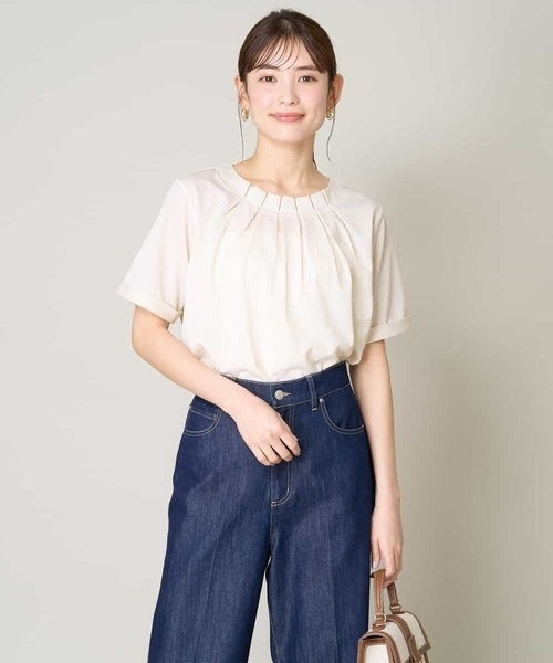 a.v.v（アーヴェヴェ）の「【UVカット/イージーケア】ストライプジャガードトップス（Tシャツ/カットソー・レディース・ブルー/ネイビー/ライトグレー・42/34/36/38/40）」の11枚目の写真