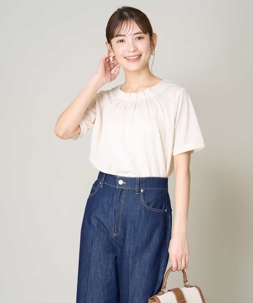 a.v.v（アーヴェヴェ）の「【UVカット/イージーケア】ストライプジャガードトップス（Tシャツ/カットソー・レディース・ブルー/ネイビー/ライトグレー・42/34/36/38/40）」の12枚目の写真