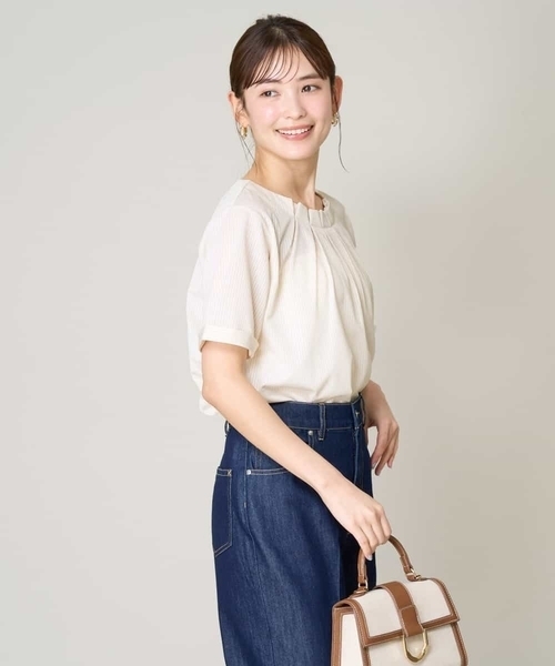 a.v.v（アーヴェヴェ）の「【UVカット/イージーケア】ストライプジャガードトップス（Tシャツ/カットソー・レディース・ブルー/ネイビー/ライトグレー・42/34/36/38/40）」の13枚目の写真