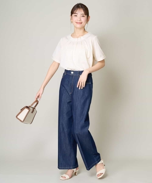 a.v.v（アーヴェヴェ）の「【UVカット/イージーケア】ストライプジャガードトップス（Tシャツ/カットソー・レディース・ブルー/ネイビー/ライトグレー・42/34/36/38/40）」の16枚目の写真