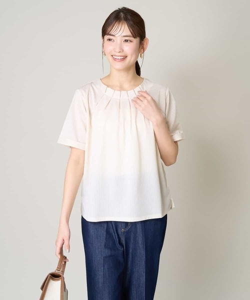 a.v.v（アーヴェヴェ）の「【UVカット/イージーケア】ストライプジャガードトップス（Tシャツ/カットソー・レディース・ブルー/ネイビー/ライトグレー・42/34/36/38/40）」の17枚目の写真