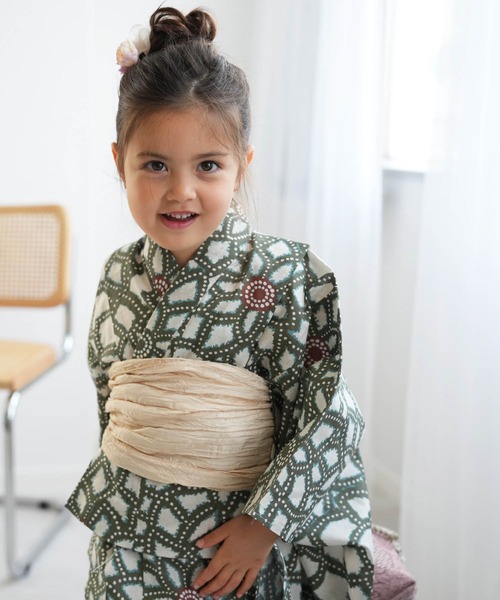 キッズ浴衣3点セット utatane グリーンの広がる菊（浴衣）｜utatane（ウタタネ）