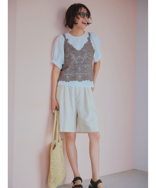 THE SHOP TK (ザ ショップ ティーケー )の「◆【リネン混】大人タックハーフパンツ/洗える(その他パンツ・レディース・ライトベージュ/ブラック・99)」の4枚目の写真