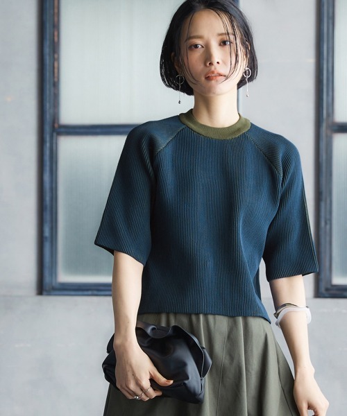 Soiunique（スワユニーク）の「配色編みUネックニットトップス ［Soiunique］（ニット/セーター・レディース・ネイビー系/ブラック系・M/L/LL）」の2枚目の写真