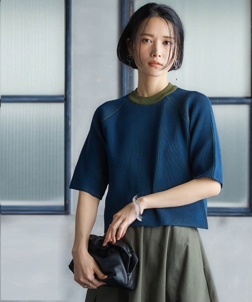 Soiunique（スワユニーク）の「配色編みUネックニットトップス ［Soiunique］（ニット/セーター・レディース・ネイビー系/ブラック系・M/L/LL）」の4枚目の写真
