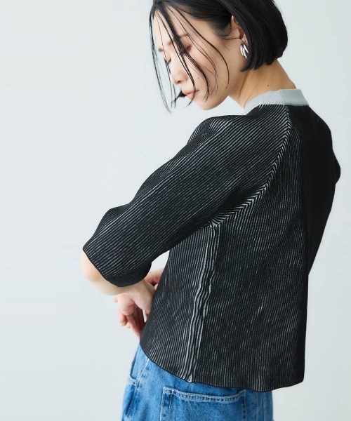 Soiunique（スワユニーク）の「配色編みUネックニットトップス ［Soiunique］（ニット/セーター・レディース・ネイビー系/ブラック系・M/L/LL）」の9枚目の写真