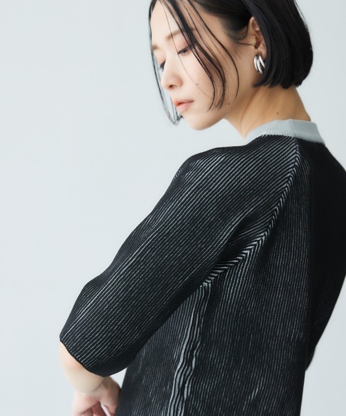 Soiunique（スワユニーク）の「配色編みUネックニットトップス ［Soiunique］（ニット/セーター・レディース・ネイビー系/ブラック系・M/L/LL）」の12枚目の写真