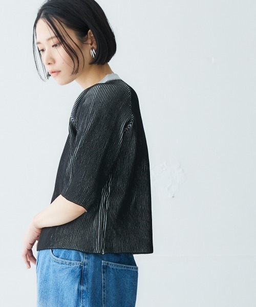 Soiunique（スワユニーク）の「配色編みUネックニットトップス ［Soiunique］（ニット/セーター・レディース・ネイビー系/ブラック系・M/L/LL）」の14枚目の写真