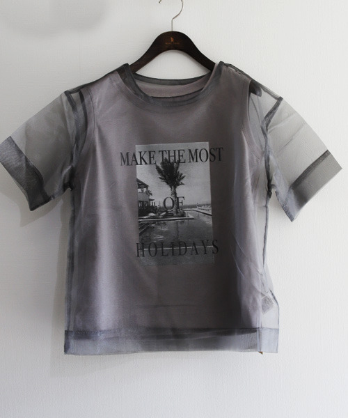 REAL CUBE（リアルキューブ）の「インナーセットシアーオーガンジーTシャツ（Tシャツ/カットソー・レディース・オフホワイト/グレー/ブラック・M）」の3枚目の写真