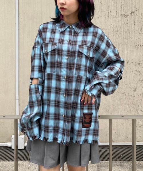 Candy Stripper（キャンディストリッパー）の「BELTED CHECK シャツ（シャツ/ブラウス・レディース・ライトブルー/ブラック/ピンク・2）」の2枚目の写真