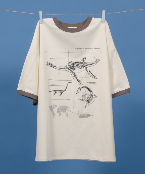 Perushu(ペルーシュ)の「レトロアソートプリントリンガーTシャツ(Tシャツ/カットソー・メンズ・アイボリー/ホワイト系/ホワイト/チャコールグレー/ベージュ・SMALL/MEDIUM/LARGE)」の5枚目の写真