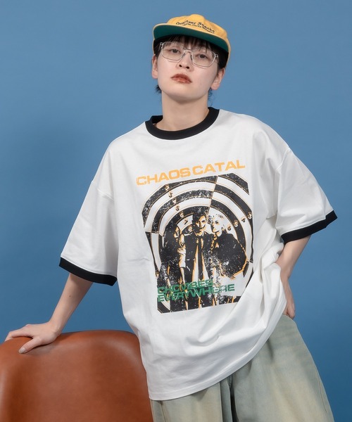 Perushu(ペルーシュ)の「レトロアソートプリントリンガーTシャツ(Tシャツ/カットソー・メンズ・アイボリー/ホワイト系/ホワイト/チャコールグレー/ベージュ・SMALL/MEDIUM/LARGE)」の3枚目の写真