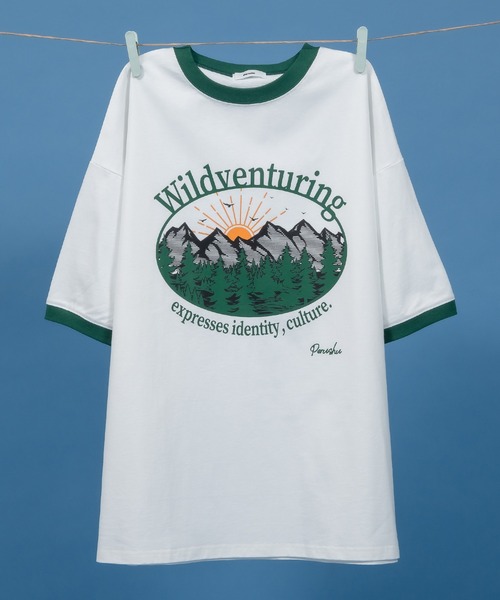 Perushu(ペルーシュ)の「レトロアソートプリントリンガーTシャツ(Tシャツ/カットソー・メンズ・アイボリー/ホワイト系/ホワイト/チャコールグレー/ベージュ・SMALL/MEDIUM/LARGE)」の2枚目の写真