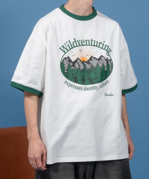 Perushu(ペルーシュ)の「レトロアソートプリントリンガーTシャツ(Tシャツ/カットソー・メンズ・アイボリー/ホワイト系/ホワイト/チャコールグレー/ベージュ・SMALL/MEDIUM/LARGE)」の20枚目の写真