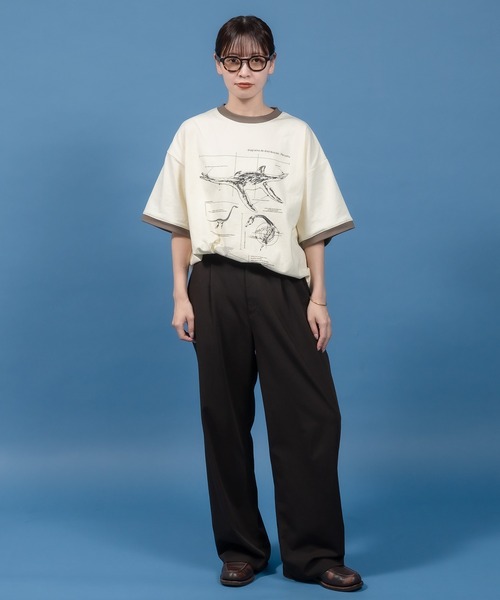 Perushu(ペルーシュ)の「レトロアソートプリントリンガーTシャツ(Tシャツ/カットソー・メンズ・アイボリー/ホワイト系/ホワイト/チャコールグレー/ベージュ・SMALL/MEDIUM/LARGE)」の6枚目の写真