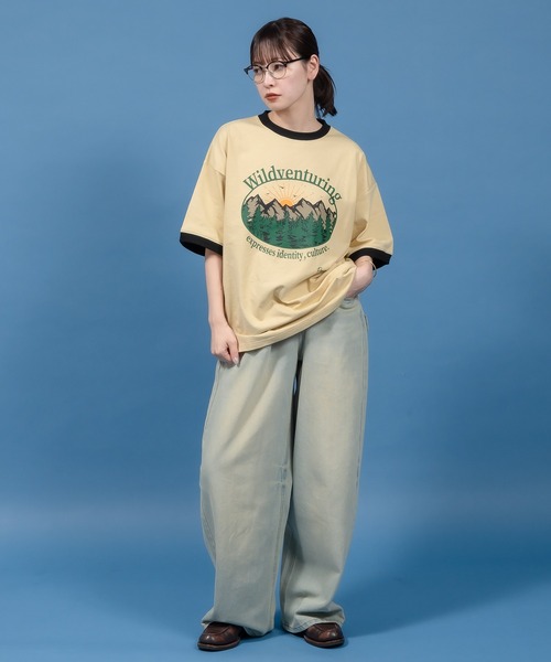 Perushu(ペルーシュ)の「レトロアソートプリントリンガーTシャツ(Tシャツ/カットソー・メンズ・アイボリー/ホワイト系/ホワイト/チャコールグレー/ベージュ・SMALL/MEDIUM/LARGE)」の10枚目の写真