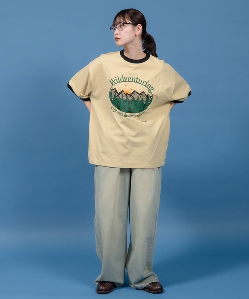 Perushu(ペルーシュ)の「レトロアソートプリントリンガーTシャツ(Tシャツ/カットソー・メンズ・アイボリー/ホワイト系/ホワイト/チャコールグレー/ベージュ・SMALL/MEDIUM/LARGE)」の11枚目の写真