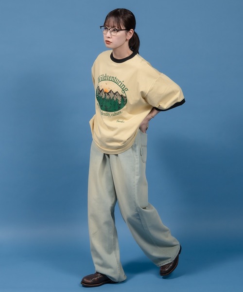 Perushu(ペルーシュ)の「レトロアソートプリントリンガーTシャツ(Tシャツ/カットソー・メンズ・アイボリー/ホワイト系/ホワイト/チャコールグレー/ベージュ・SMALL/MEDIUM/LARGE)」の8枚目の写真