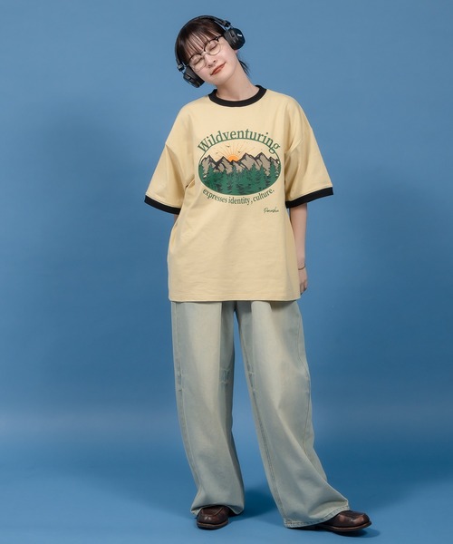 Perushu(ペルーシュ)の「レトロアソートプリントリンガーTシャツ(Tシャツ/カットソー・メンズ・アイボリー/ホワイト系/ホワイト/チャコールグレー/ベージュ・SMALL/MEDIUM/LARGE)」の9枚目の写真