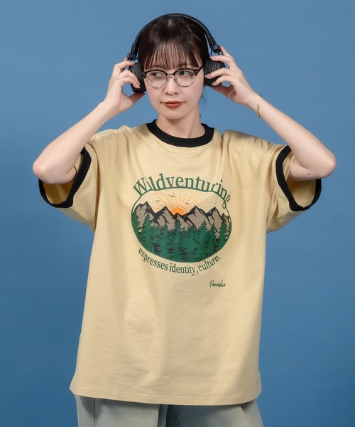 Perushu(ペルーシュ)の「レトロアソートプリントリンガーTシャツ(Tシャツ/カットソー・メンズ・アイボリー/ホワイト系/ホワイト/チャコールグレー/ベージュ・SMALL/MEDIUM/LARGE)」の14枚目の写真