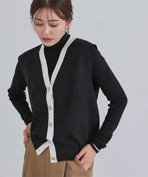 UR'S（ユアーズ）の「ゴールド釦コクーンニットベスト（ベスト・レディース・ホワイト系その他/ライトベージュ/ブラック/グレー/ブラック系その他・S/M/L）」の19枚目の写真