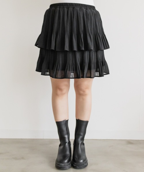 CLETTE(クレット)の「ティアードプリーツミニスカート(スカート・レディース・ブラック/ホワイト・4L/3L/LL)」の22枚目の写真