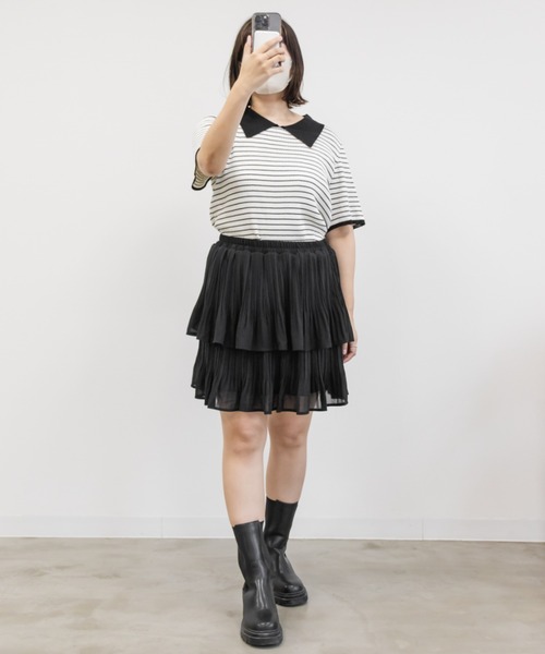 CLETTE(クレット)の「ティアードプリーツミニスカート(スカート・レディース・ブラック/ホワイト・4L/3L/LL)」の9枚目の写真