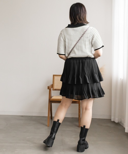 CLETTE(クレット)の「ティアードプリーツミニスカート(スカート・レディース・ブラック/ホワイト・4L/3L/LL)」の21枚目の写真