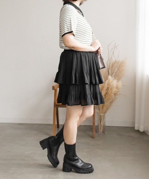 CLETTE(クレット)の「ティアードプリーツミニスカート(スカート・レディース・ブラック/ホワイト・4L/3L/LL)」の20枚目の写真