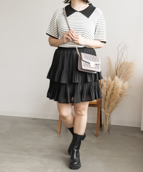 CLETTE(クレット)の「ティアードプリーツミニスカート(スカート・レディース・ブラック/ホワイト・4L/3L/LL)」の19枚目の写真