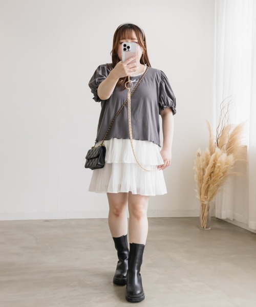CLETTE(クレット)の「ティアードプリーツミニスカート(スカート・レディース・ブラック/ホワイト・4L/3L/LL)」の10枚目の写真