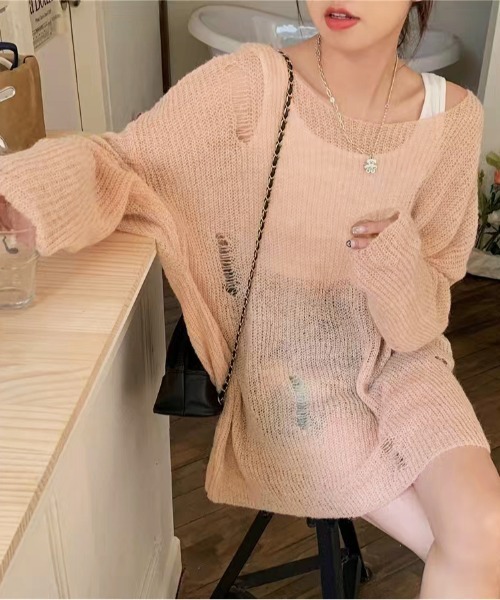 セール】新色追加/ダメージニット（ニット/セーター）｜AsheKsha