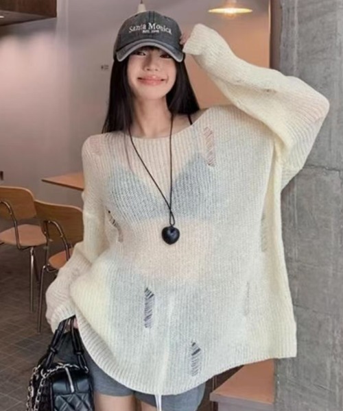 セール】新色追加/ダメージニット（ニット/セーター）｜AsheKsha