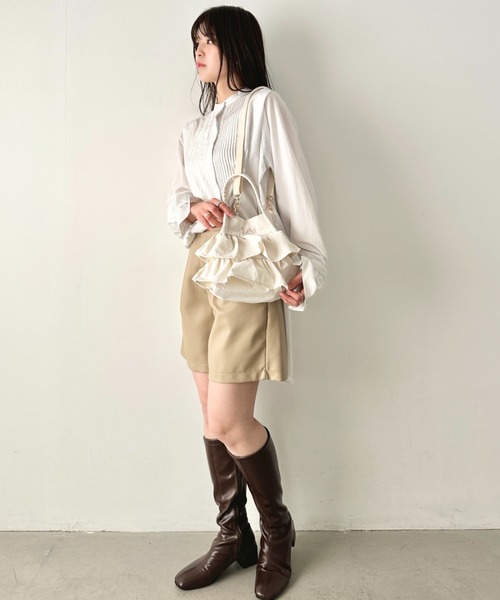 Lee（リー）の「Lee/リー フリル アクセント 2WAY ミニトート ショルダーバッグ/ハンドバッグ/バレエコア ティアード ロゴ刺繍（ショルダーバッグ・レディース・ブラック/シルバー/ホワイト/ブラック×ブラック・FREE）」の18枚目の写真